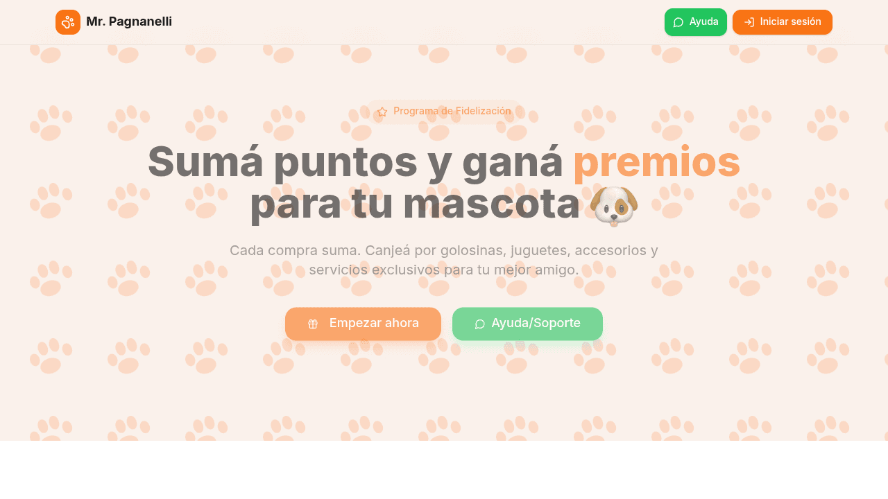 Club Mr. Pagnanelli: portada del programa de fidelización, donde el cliente suma puntos por compra y los canjea por premios