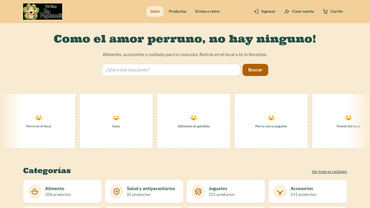 Tienda online de Mr. Pagnanelli: buscador de productos y categorías con la cantidad de artículos de cada una